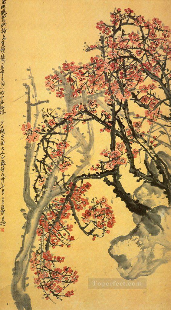 Wu cangshuo red plum blossom old China ink Oil Paintings